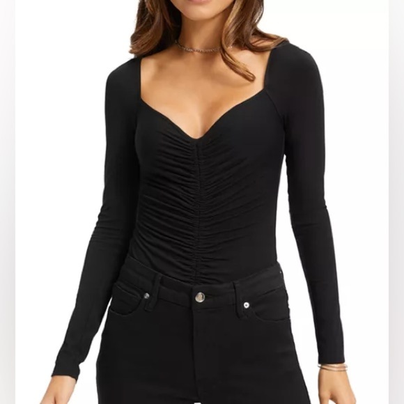 Good American Tops - Good American Good Touch Ruched Thong Long Sleeve Bodysuit BLACK (3/Med)